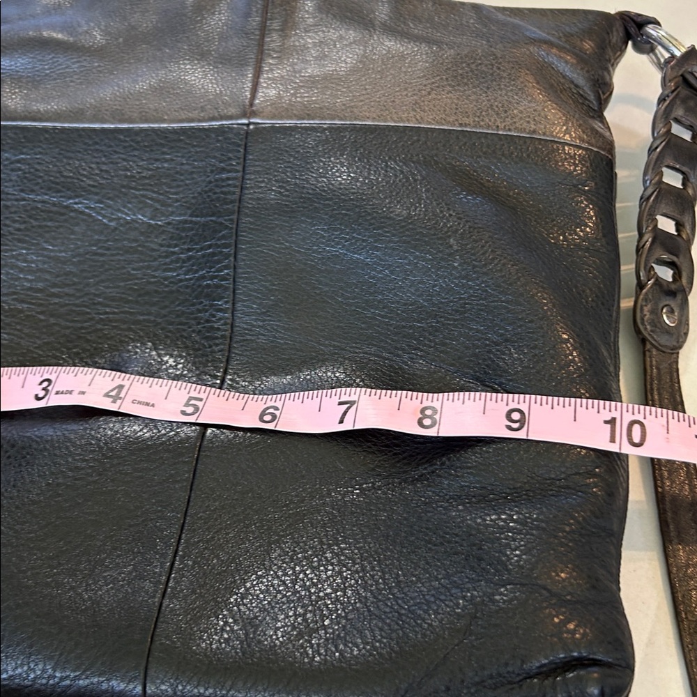 BRIGHTON  BLACK BROWN  LEATHER WITH BRAIDED STRAP & TASSLE DETAIL CROSSBODY BAG - Picture 11 of 12